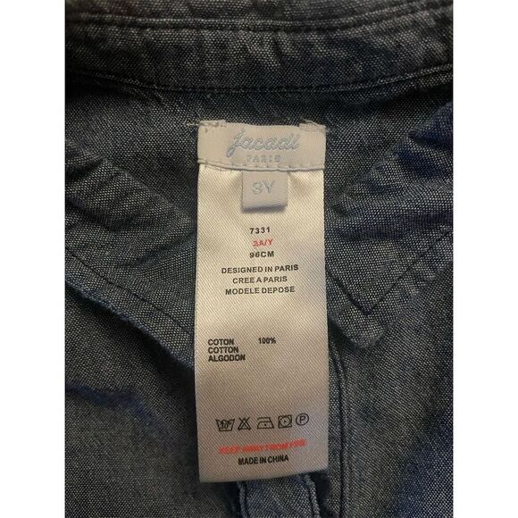 Jacadi Paris Girls' Blue Denim Knee Length Dress Size 3 Short Sleeve - Picture 3 of 4